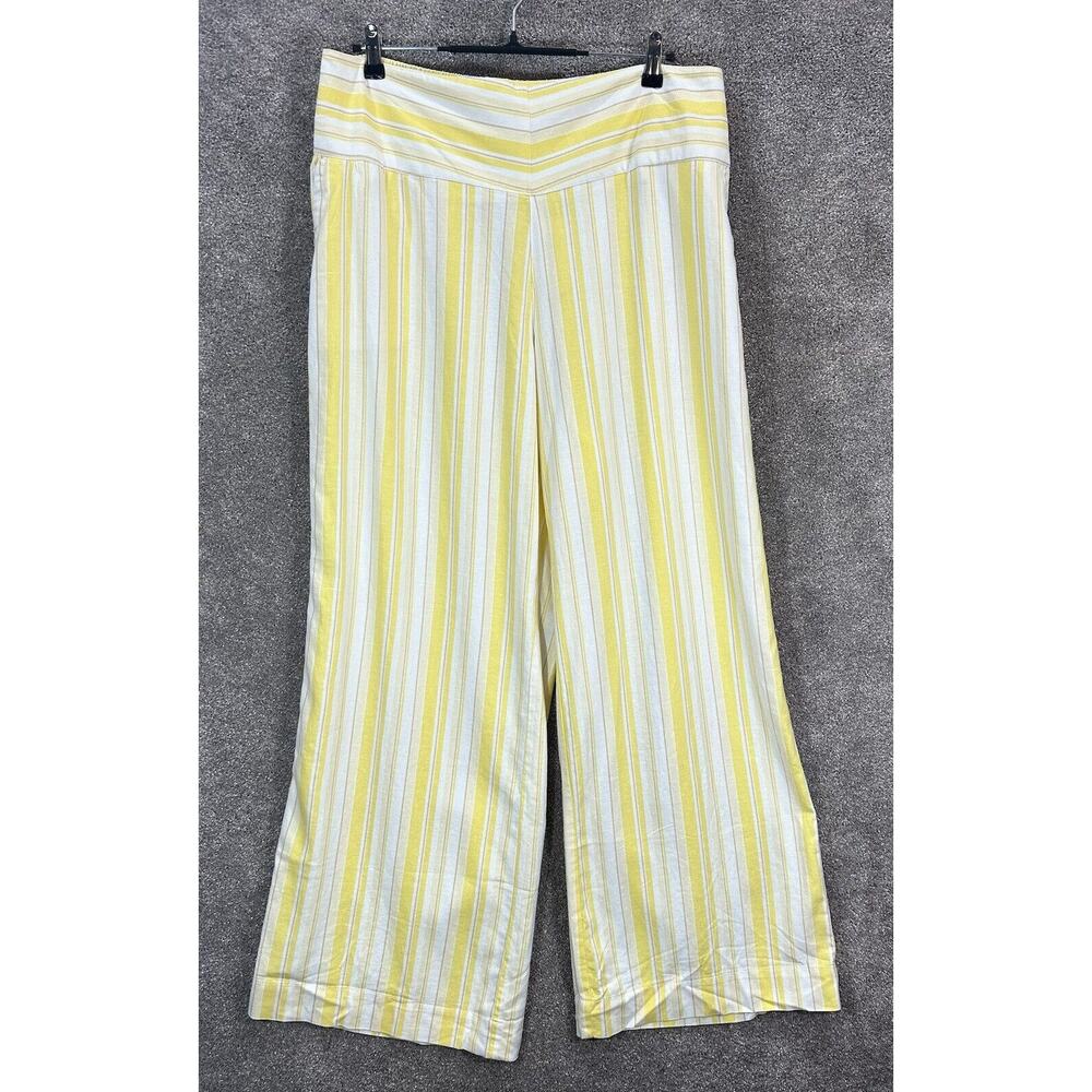 Cato Pants Womens 18-20W Yellow Stripe Actual 35X32 Linen Blend Wide Leg NWT‎